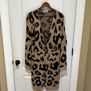 New Initials Inc Leopard print Extra Long Cardigan Sweater